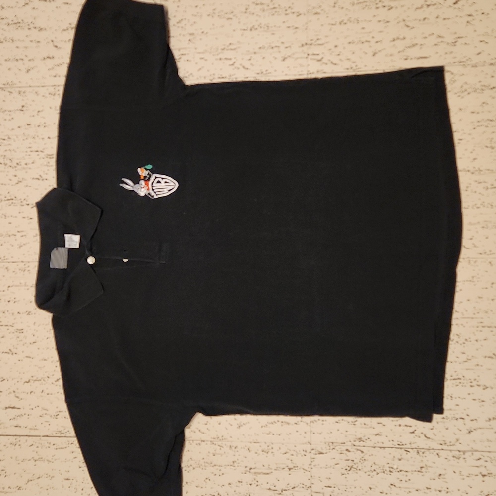 Warner Bros. Black Bugs Bunny Embroidered 1/4 Button Down Polo Shirt Vintage 90s